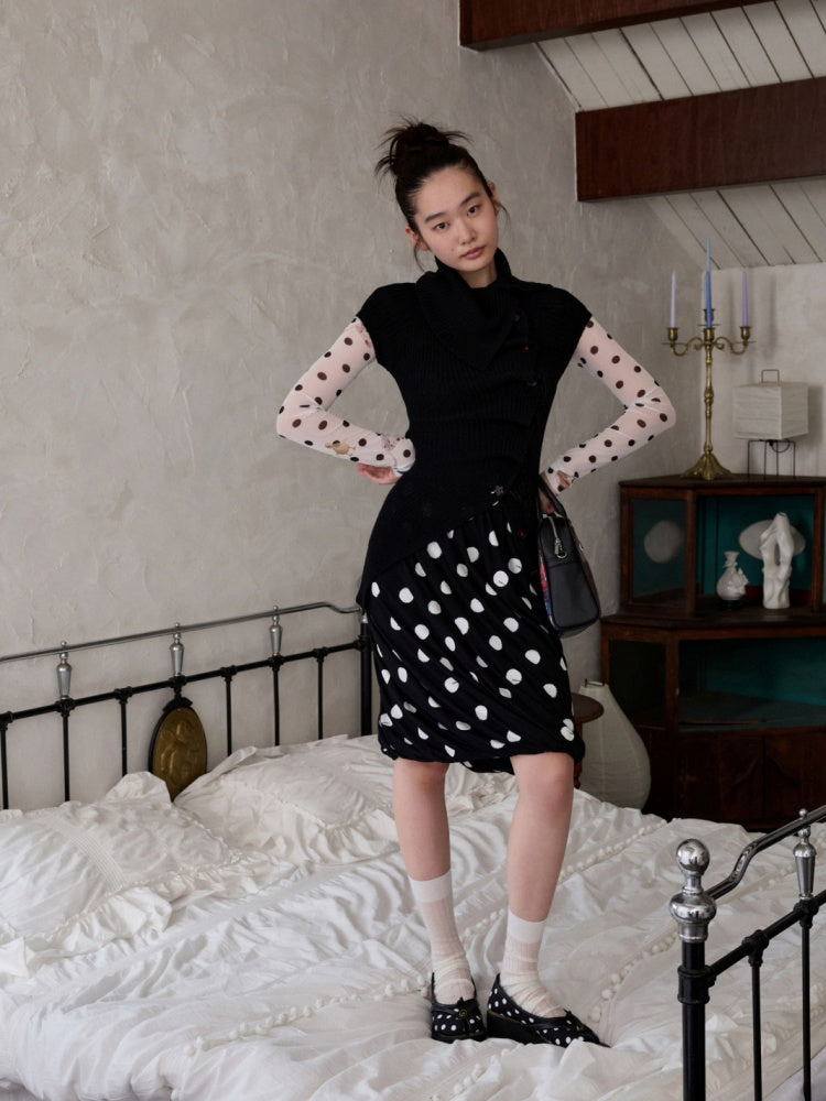 Slanted Placket Irregular Pile Collar Sense Slim Waist Lazy Knit Cardigan【s0000014227】