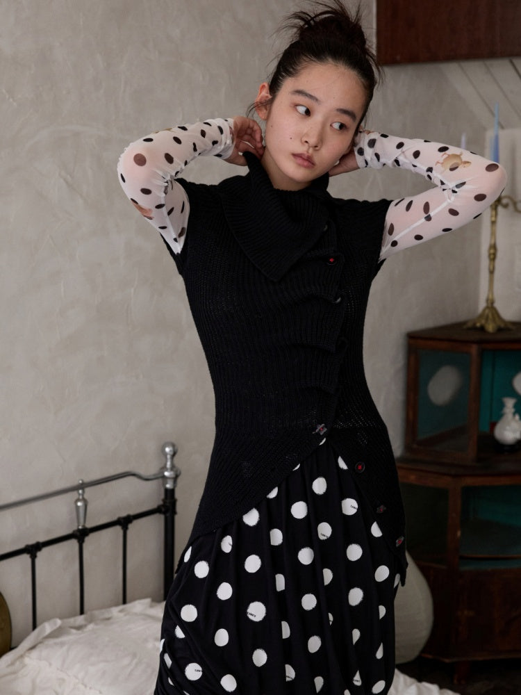 Slanted Placket Irregular Pile Collar Sense Slim Waist Lazy Knit Cardigan【s0000014227】