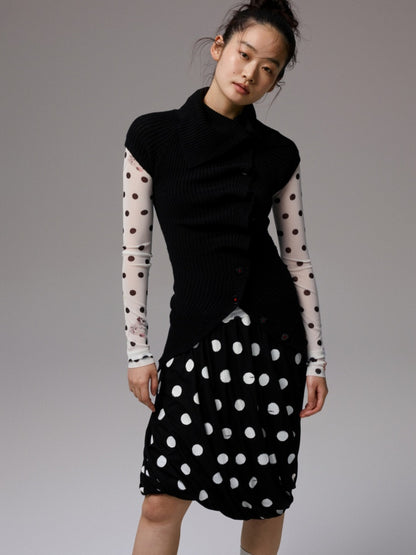 Slanted Placket Irregular Pile Collar Sense Slim Waist Lazy Knit Cardigan【s0000014227】
