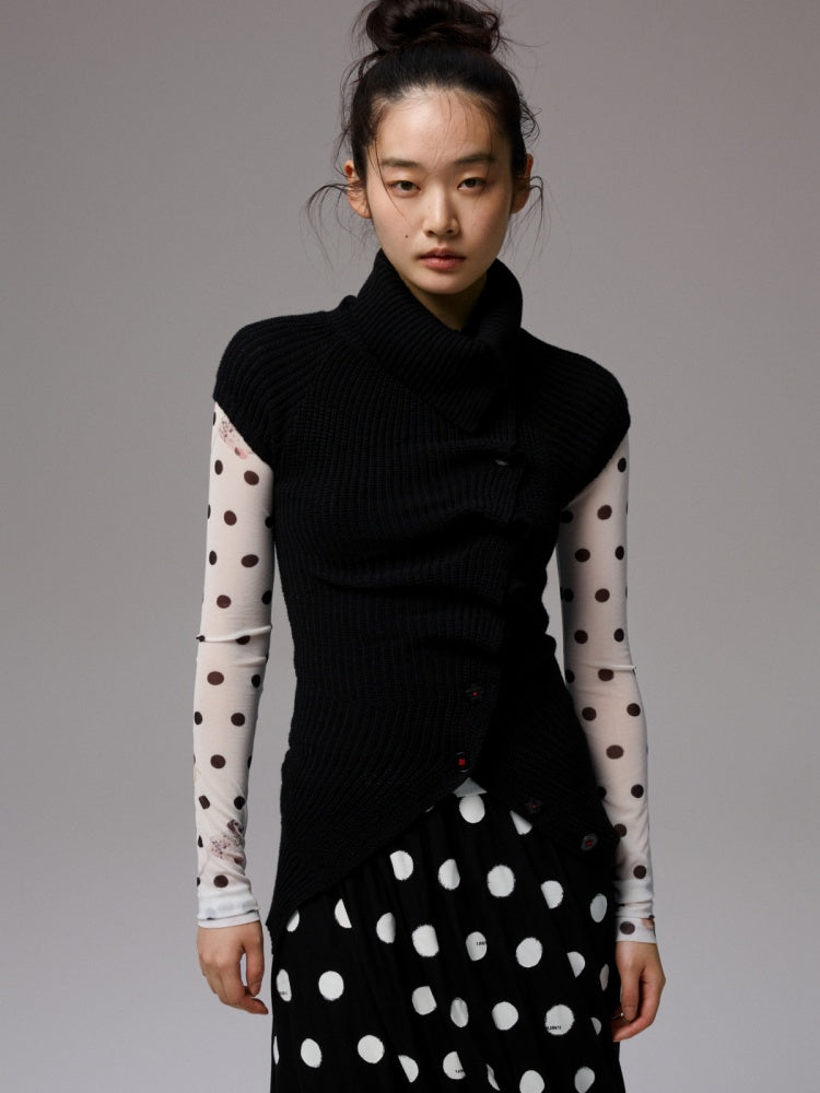 Slanted Placket Irregular Pile Collar Sense Slim Waist Lazy Knit Cardigan【s0000014227】