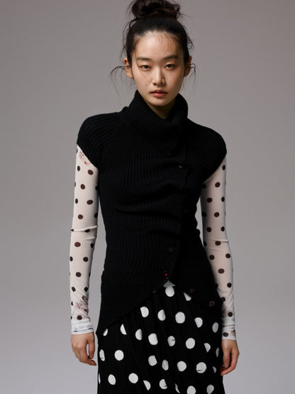 Slanted Placket Irregular Pile Collar Sense Slim Waist Lazy Knit Cardigan【s0000014227】