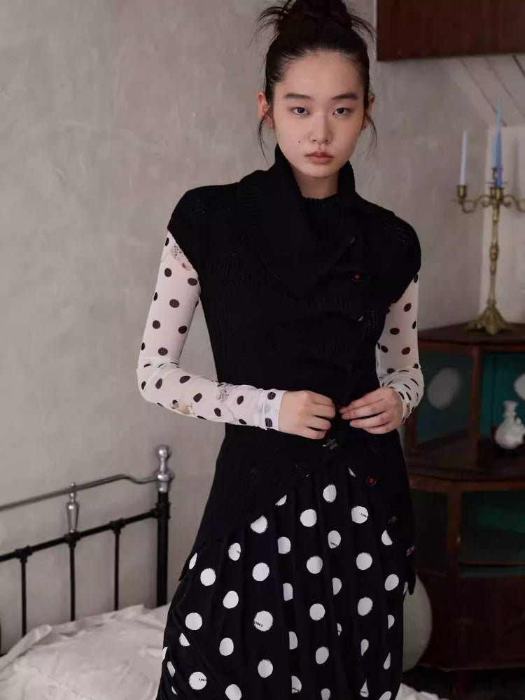 Slanted Placket Irregular Pile Collar Sense Slim Waist Lazy Knit Cardigan【s0000014227】