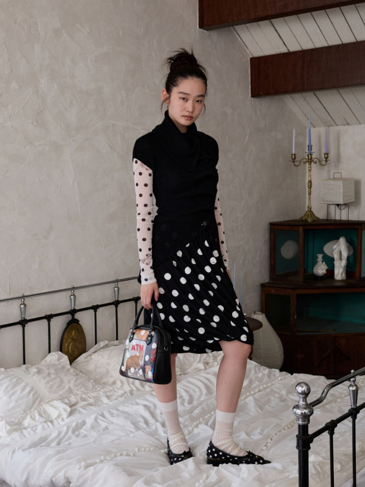 Slanted Placket Irregular Pile Collar Sense Slim Waist Lazy Knit Cardigan【s0000014227】