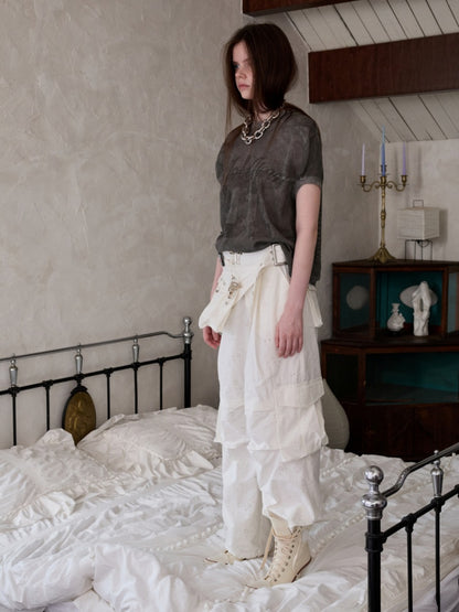 Embroidered Jacquard Multi-Pocket Luggage Three-Dimensional Shirring Design Balloon Cargo Pants【s0000014228】