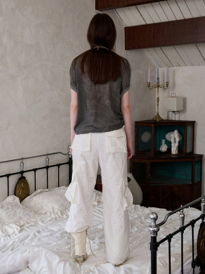 Embroidered Jacquard Multi-Pocket Luggage Three-Dimensional Shirring Design Balloon Cargo Pants【s0000014228】