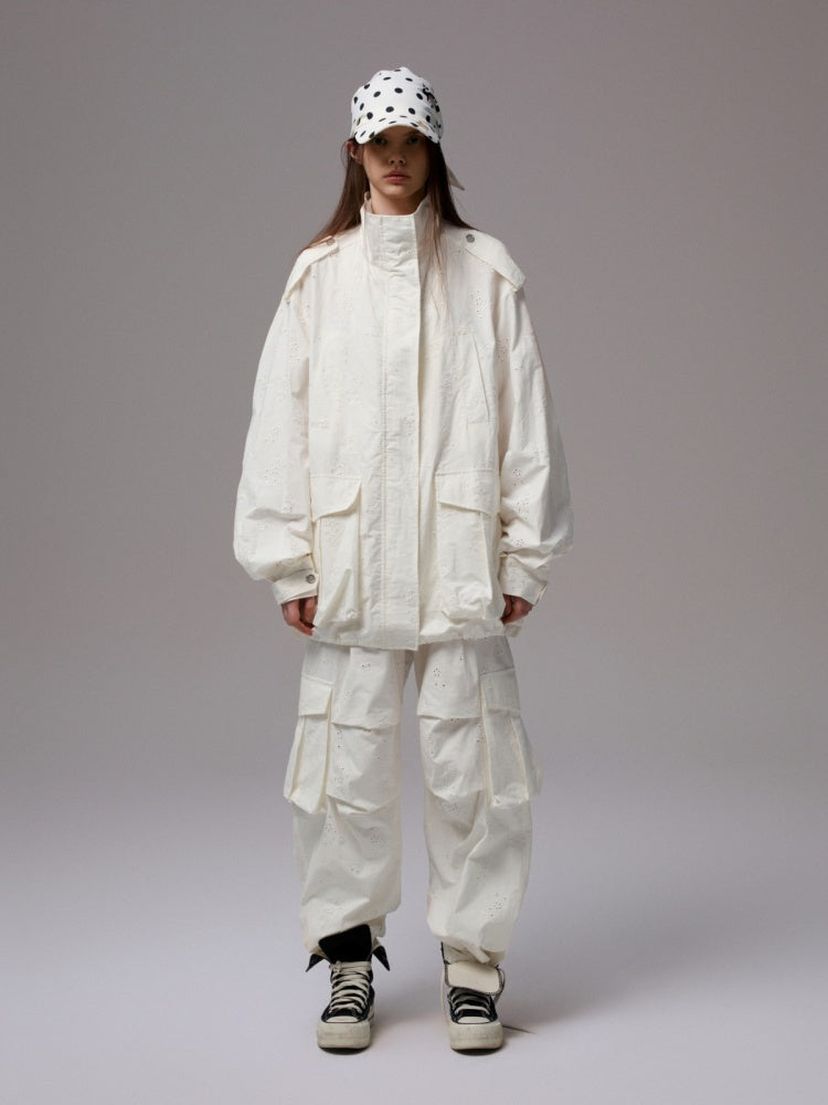 Embroidered Jacquard Multi-Pocket Luggage Three-Dimensional Shirring Design Balloon Cargo Pants【s0000014228】
