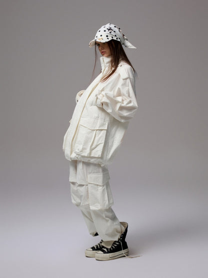 Embroidered Jacquard Multi-Pocket Luggage Three-Dimensional Shirring Design Balloon Cargo Pants【s0000014228】