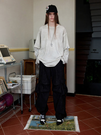 Embroidered Jacquard Multi-Pocket Luggage Three-Dimensional Shirring Design Balloon Cargo Pants【s0000014228】