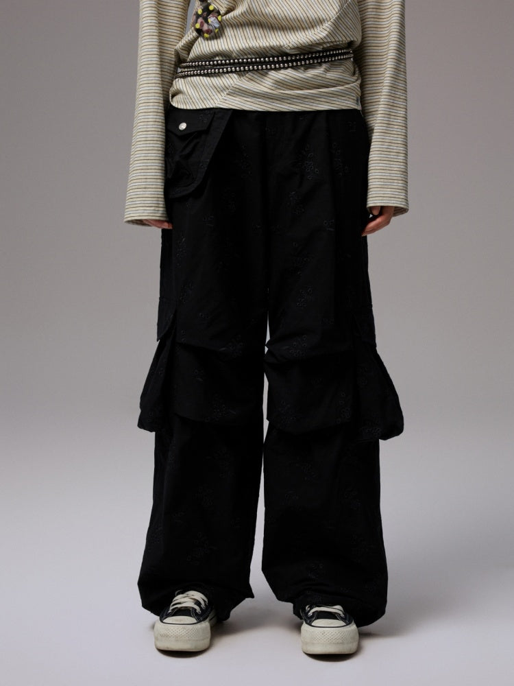 Embroidered Jacquard Multi-Pocket Luggage Three-Dimensional Shirring Design Balloon Cargo Pants【s0000014228】
