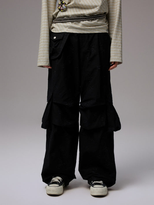 Embroidered Jacquard Multi-Pocket Luggage Three-Dimensional Shirring Design Balloon Cargo Pants【s0000014228】