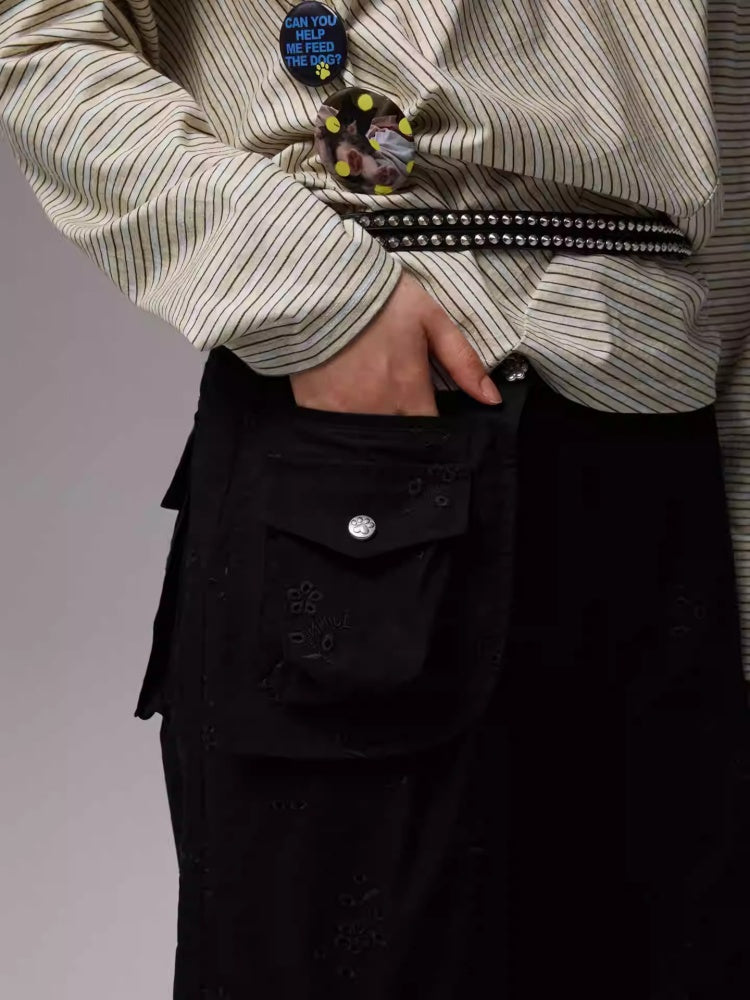 Embroidered Jacquard Multi-Pocket Luggage Three-Dimensional Shirring Design Balloon Cargo Pants【s0000014228】