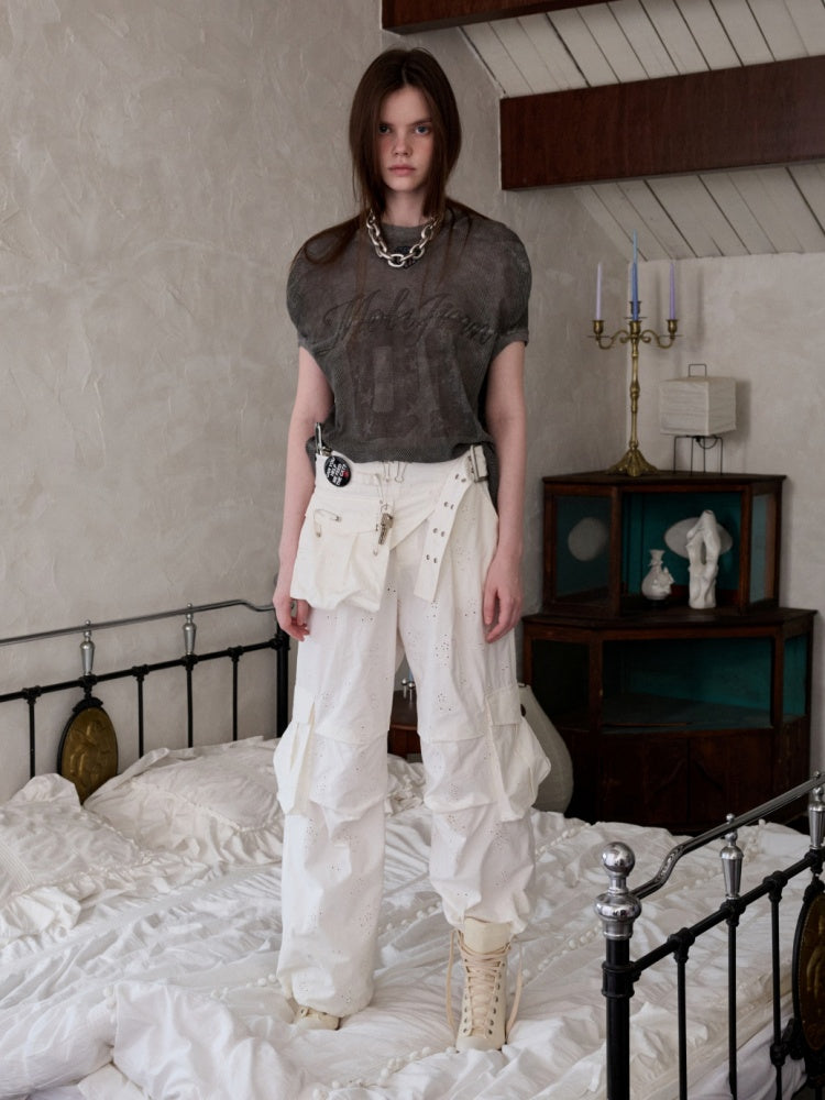 Embroidered Jacquard Multi-Pocket Luggage Three-Dimensional Shirring Design Balloon Cargo Pants【s0000014228】