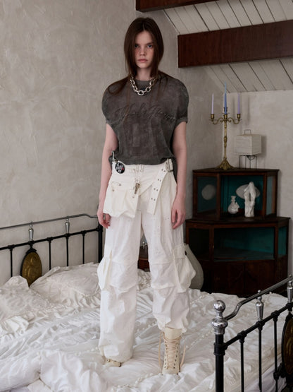 Embroidered Jacquard Multi-Pocket Luggage Three-Dimensional Shirring Design Balloon Cargo Pants【s0000014228】