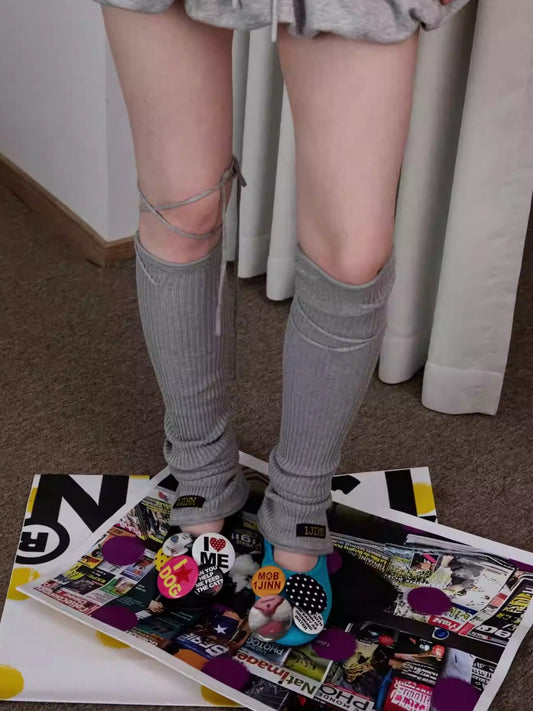 Solid Color Knitted Cross-Strap Leg Sleeve Stack Socks【s0000014232】