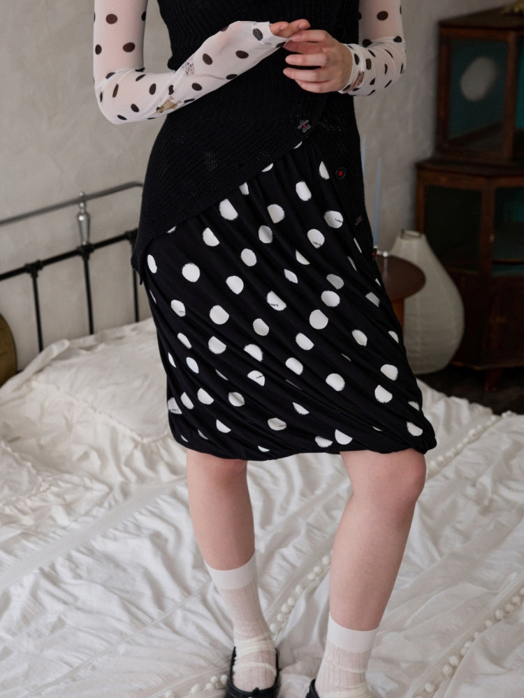 Retro Polka Dot Contrast Three-Dimensional Flower Bud Mid Skirt【s0000014233】