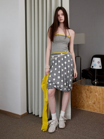 Retro Polka Dot Contrast Three-Dimensional Flower Bud Mid Skirt【s0000014233】
