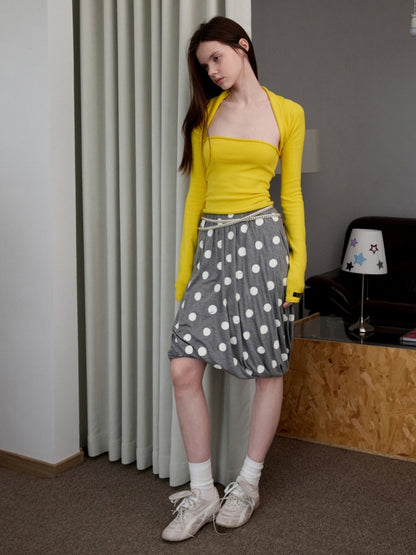 Retro Polka Dot Contrast Three-Dimensional Flower Bud Mid Skirt【s0000014233】