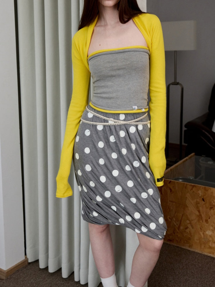 Retro Polka Dot Contrast Three-Dimensional Flower Bud Mid Skirt【s0000014233】