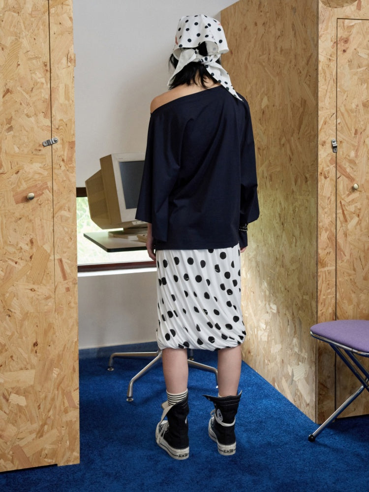 Retro Polka Dot Contrast Three-Dimensional Flower Bud Mid Skirt【s0000014233】