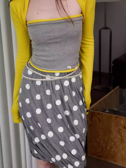 Retro Polka Dot Contrast Three-Dimensional Flower Bud Mid Skirt【s0000014233】