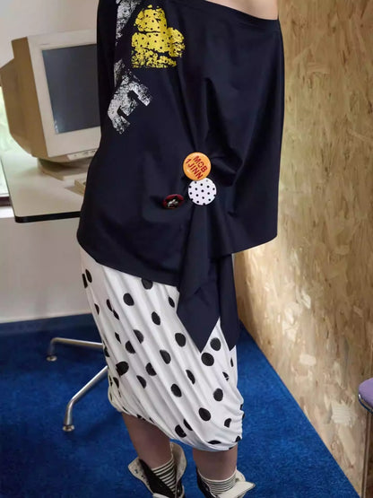 Retro Polka Dot Contrast Three-Dimensional Flower Bud Mid Skirt【s0000014233】