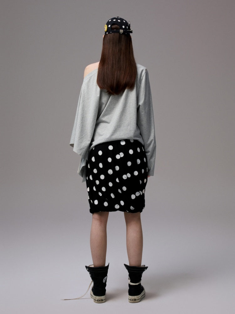 Badge Lazy Style Monogram Print Loose Off-Shoulder Sweatshirt【s0000014234】