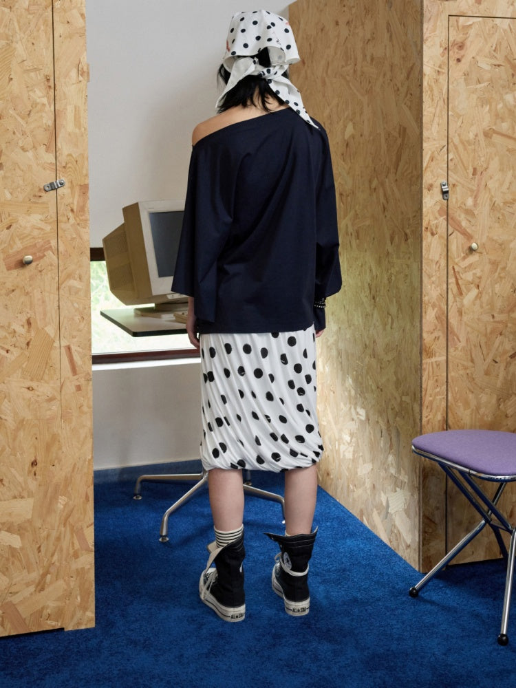 Badge Lazy Style Monogram Print Loose Off-Shoulder Sweatshirt【s0000014234】