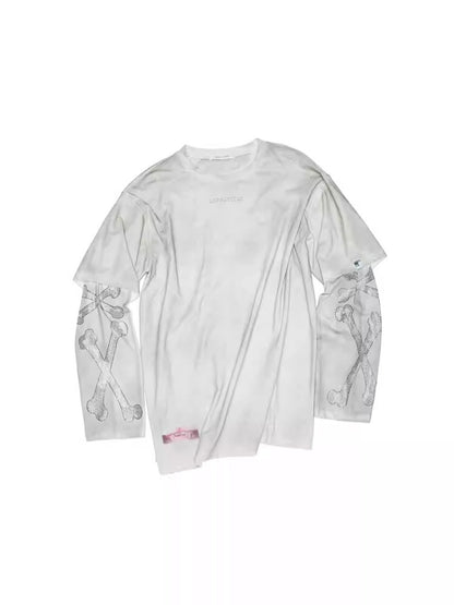 Vintage Rhinestone Fox Layered Mud-Dyed Distressed Washed Loose-Fit Long-Sleeve T-Shirt【s0000014235】