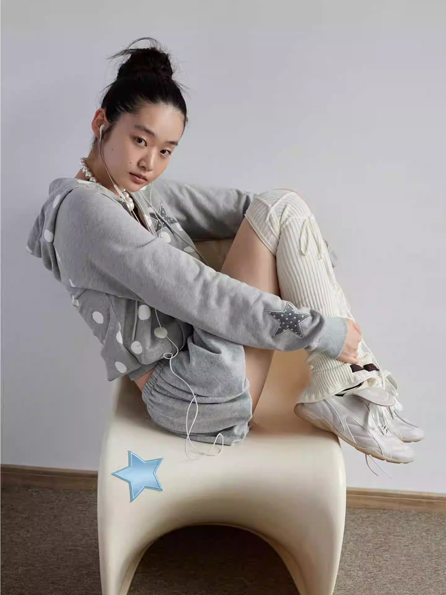 Polka Dot Patchwork Raglan Sleeve Hooded Sweatshirt【s0000014236】