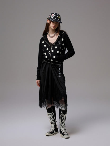 Polka Dot Patchwork Raglan Sleeve Hooded Sweatshirt【s0000014236】