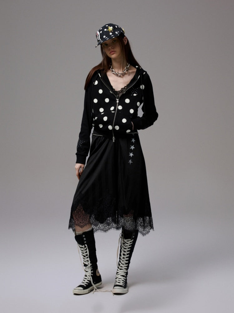 Polka Dot Patchwork Raglan Sleeve Hooded Sweatshirt【s0000014236】