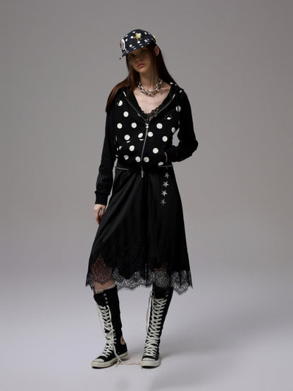 Polka Dot Patchwork Raglan Sleeve Hooded Sweatshirt【s0000014236】