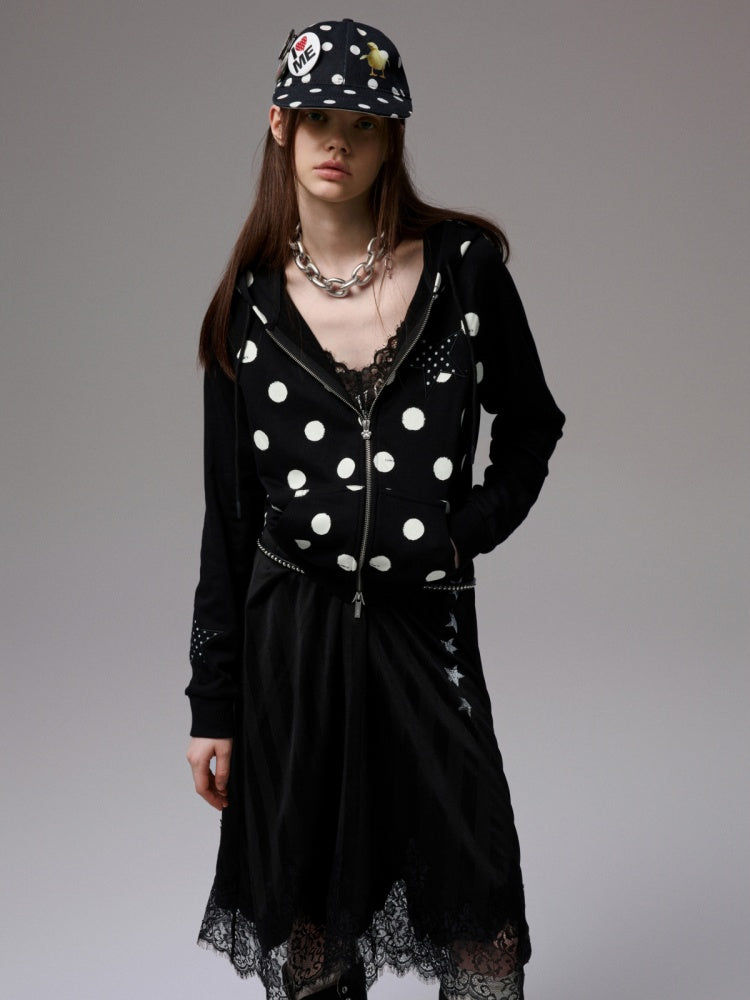 Polka Dot Patchwork Raglan Sleeve Hooded Sweatshirt【s0000014236】