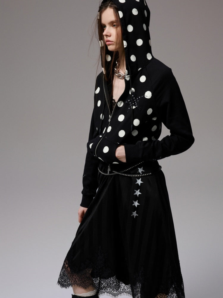 Polka Dot Patchwork Raglan Sleeve Hooded Sweatshirt【s0000014236】