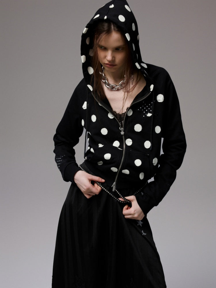 Polka Dot Patchwork Raglan Sleeve Hooded Sweatshirt【s0000014236】