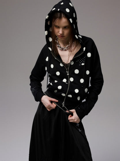 Polka Dot Patchwork Raglan Sleeve Hooded Sweatshirt【s0000014236】