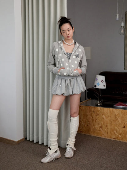 Polka Dot Patchwork Raglan Sleeve Hooded Sweatshirt【s0000014236】