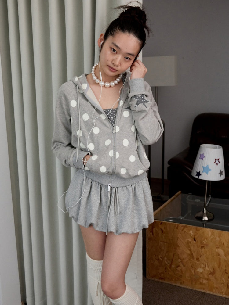 Polka Dot Patchwork Raglan Sleeve Hooded Sweatshirt【s0000014236】