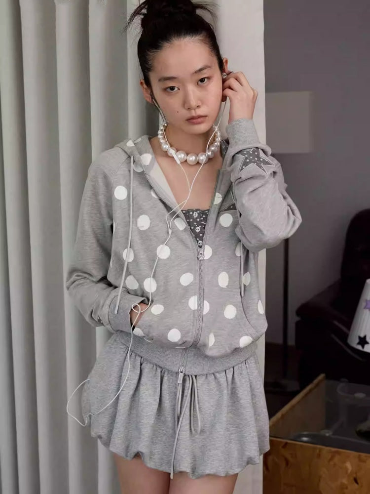 Polka Dot Patchwork Raglan Sleeve Hooded Sweatshirt【s0000014236】