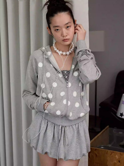 Polka Dot Patchwork Raglan Sleeve Hooded Sweatshirt【s0000014236】