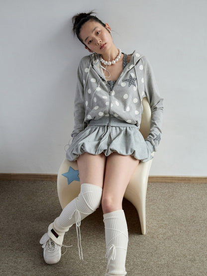 Polka Dot Patchwork Raglan Sleeve Hooded Sweatshirt【s0000014236】