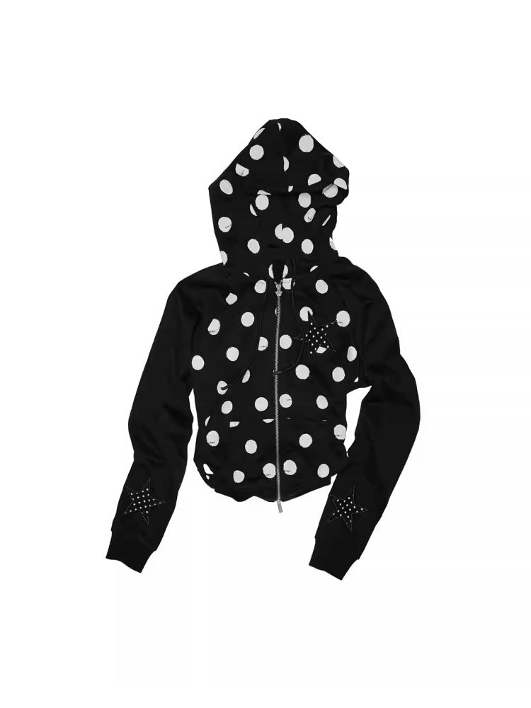 Polka Dot Patchwork Raglan Sleeve Hooded Sweatshirt【s0000014236】