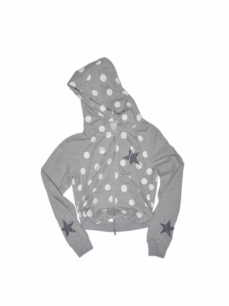 Polka Dot Patchwork Raglan Sleeve Hooded Sweatshirt【s0000014236】
