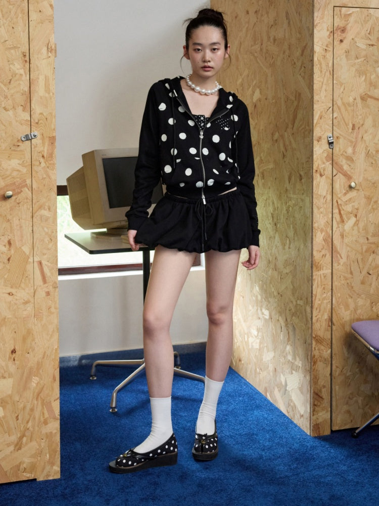 Polka Dot Patchwork Raglan Sleeve Hooded Sweatshirt【s0000014236】