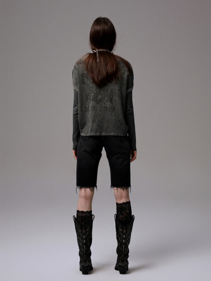 Vintage Printed Mesh Rugby Uniform Sports V-Neck Contrast Badge Tops【s0000014237】