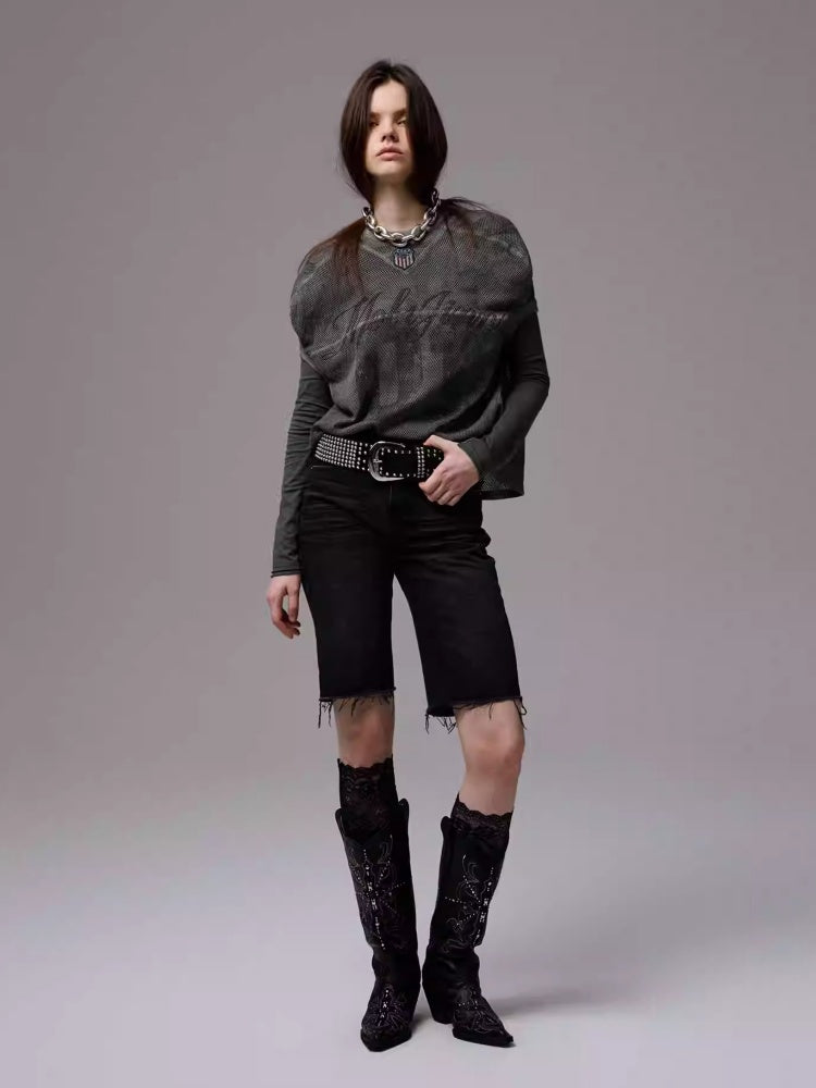 Vintage Printed Mesh Rugby Uniform Sports V-Neck Contrast Badge Tops【s0000014237】