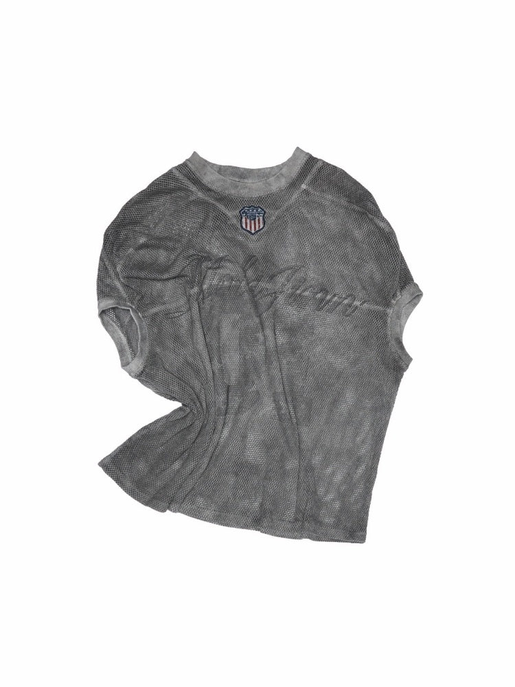 Vintage Printed Mesh Rugby Uniform Sports V-Neck Contrast Badge Tops【s0000014237】