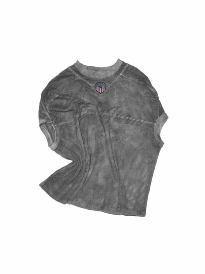 Vintage Printed Mesh Rugby Uniform Sports V-Neck Contrast Badge Tops【s0000014237】