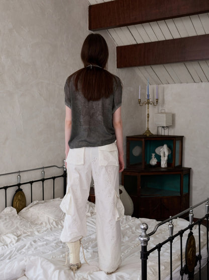 Vintage Printed Mesh Rugby Uniform Sports V-Neck Contrast Badge Tops【s0000014237】