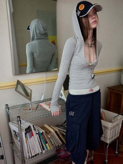 Hooded Chest Zipper Skinny Long Sleeve T-Shirt【s0000014239】